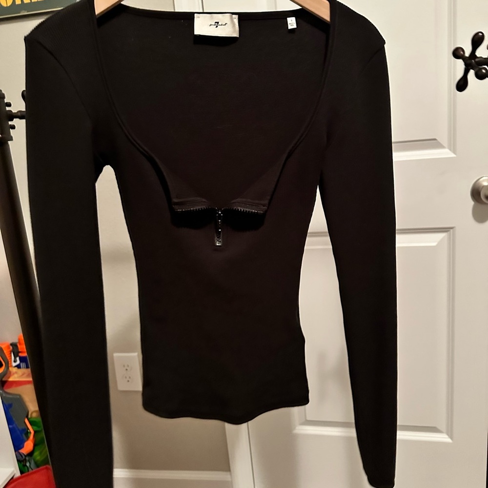 7 FOR ALL MANKIND Quarter Zip Ribbed Top size S